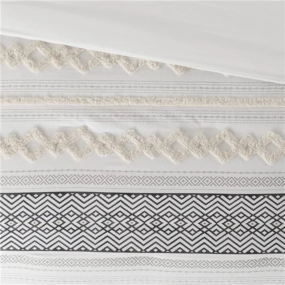 Farmhouse Bedding Comforter Sets, Ivory Full/Queen Size Boho Bed Set,Cotton